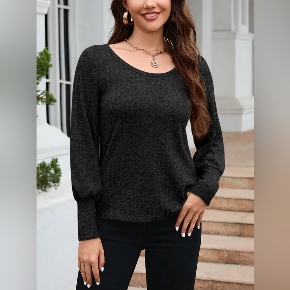 Serene Ribbed Lantern Sleeve Knit Top